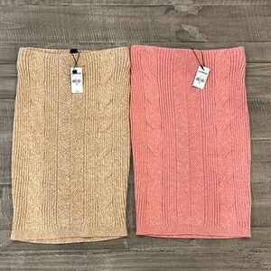 Express TWO High Waisted Cable Knit Mini Sweater Skirt NEW pink & tan